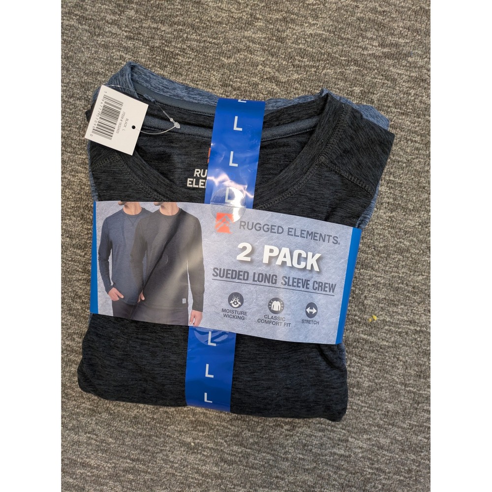NEW Rugged Elements Sueded Long Sleeve Crew Men's L Black Blue 2 Pack